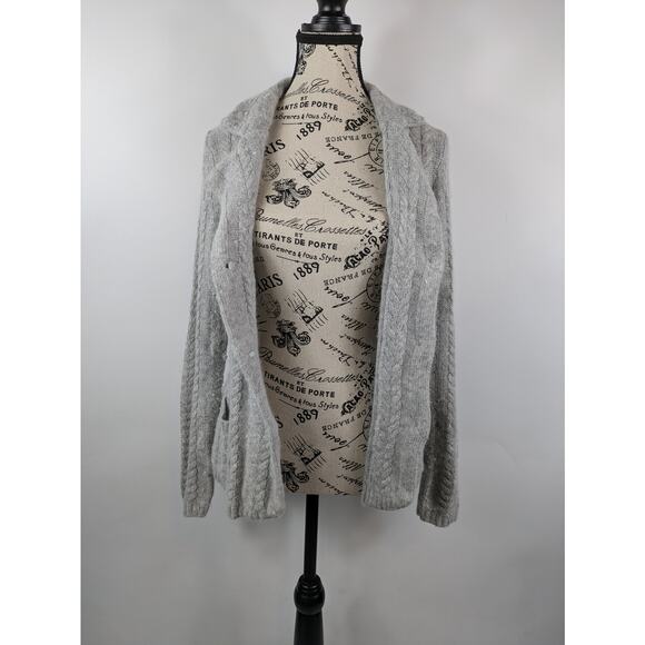 Kenar Womens Medium Cardigan Cable Knit Sweater Angora Rabbit Hair Light Gray - Picture 6 of 12